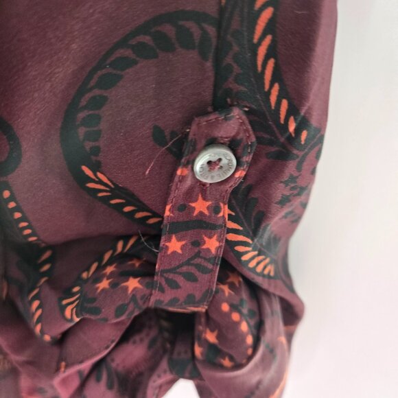 Abercrombie and Fitch Burgundy Paisley Pullover Pockets Long Sleeved Blouse XS - Picture 4 of 11